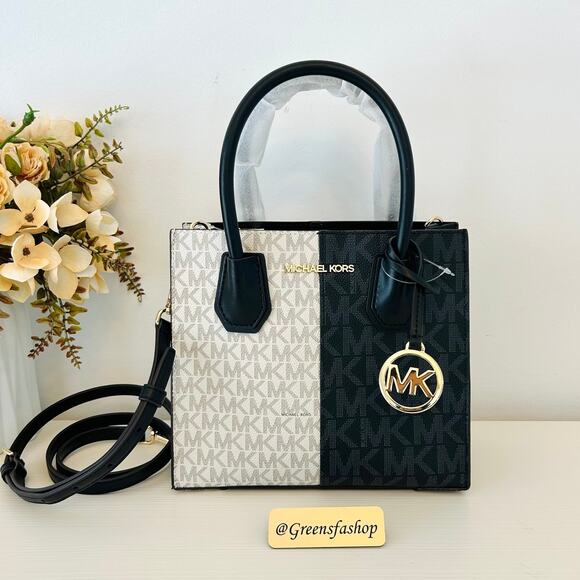 Michael Kors Handbags - Michael Kors purse Mercer Medium Two-Tone Logo Crossbody Bag Black Combo